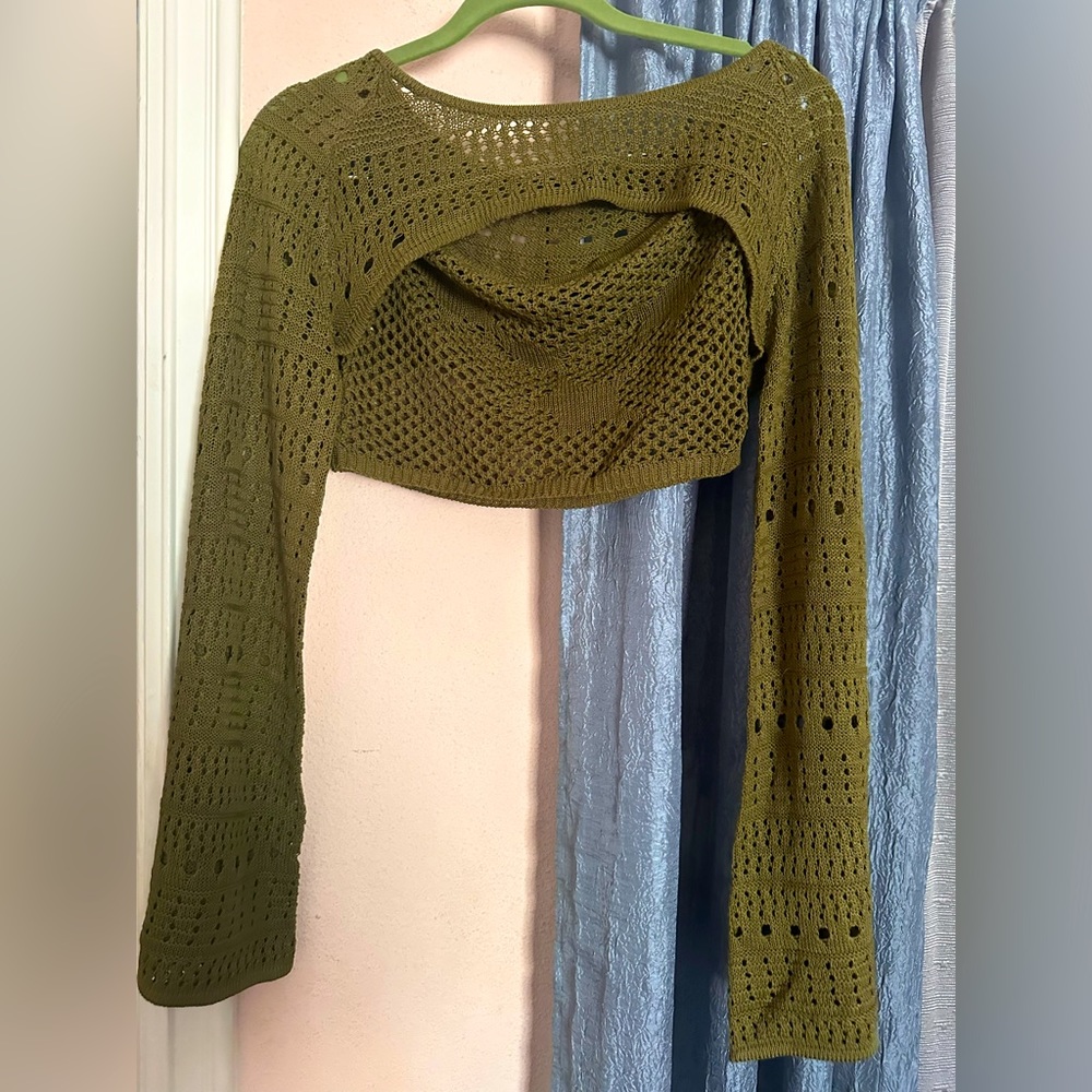Knit style olive green crop top tube top with matching bolero